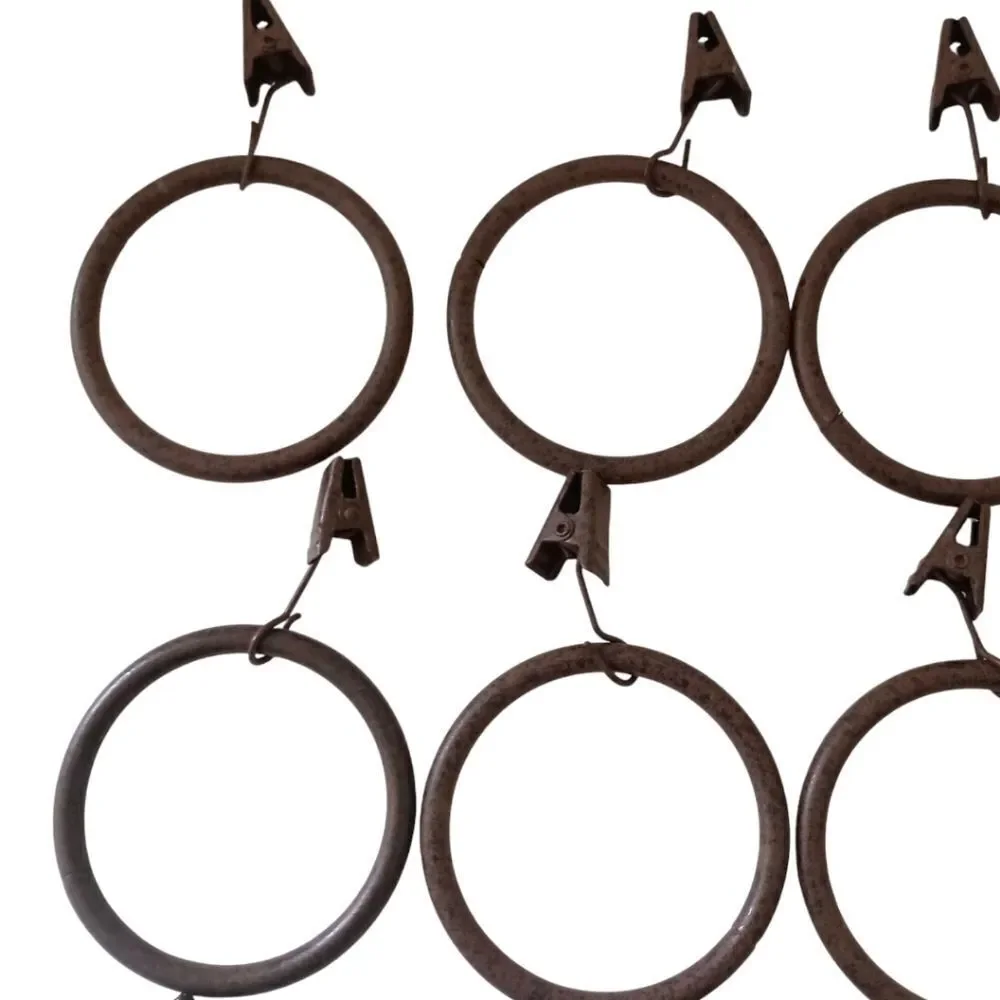 12 Metal Curtain Rings With Clips Dark Brown Bronze Farmhouse 2.25
